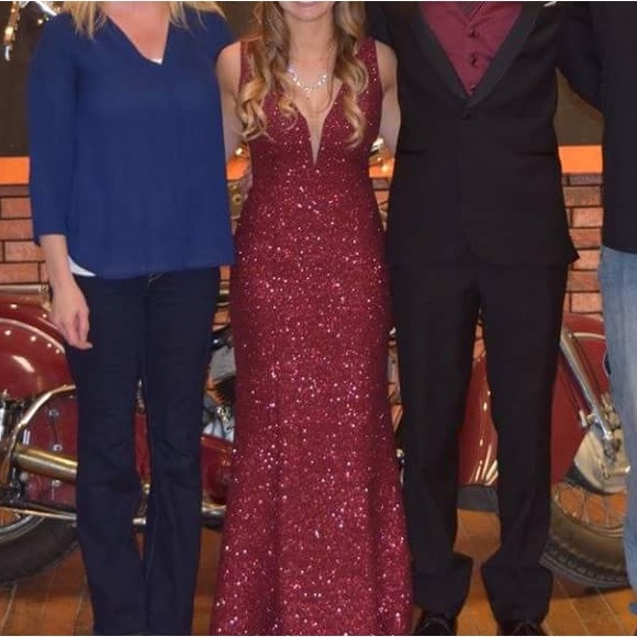 Jovani Dresses Shimmer Burgundy Prom Dress Hemmed For 52 With Heels